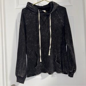 Zenana hoodie black/charcoal acid wash cream ties mild flare hem like-new